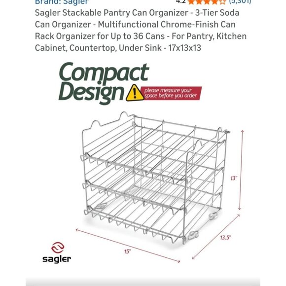 3-Tier Chrome Wire Rack Adjustable Dividers 13" H x 15" W x 13.5" D Storage Orga - Picture 6 of 7
